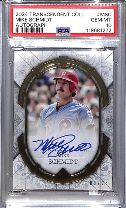 Graded 2024 Topps Transcendent Collection Mike Schmidt autographed baseball card