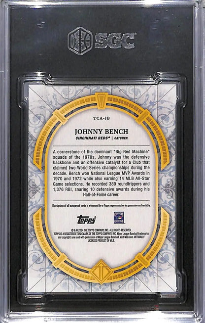 Johnny Bench baseball card with gem auto graded SGC 10 from 2024 Topps Transcendent
