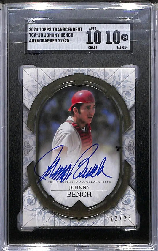 Graded Johnny Bench autographed baseball card with Gem Auto SGC 10 Cincinnati Reds