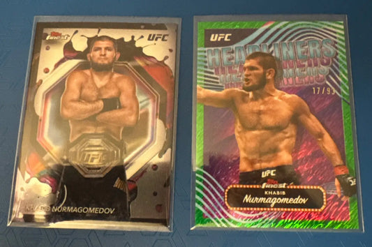 Two Topps Finest UFC Khabib Nurmagomedov Headliners Green Parallel cards 2024