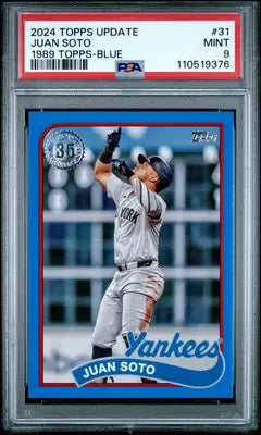 Graded 2024 Topps Update 1989 Topps Baseball Juan Soto Blue Card PSA 9