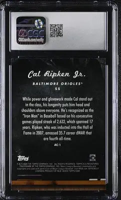 Graded Cal Ripken Jr. baseball card from 2024 Topps Update Cal Ripken series