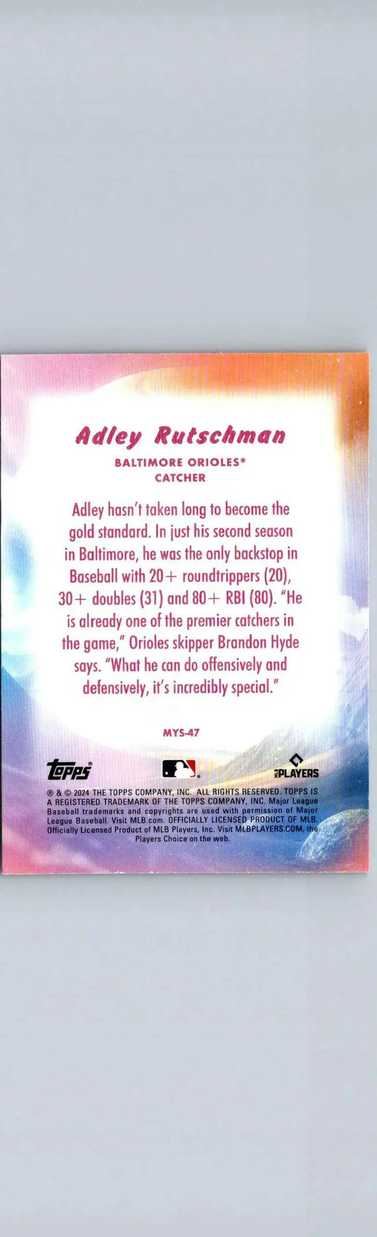 Adley Rutschman baseball card from 2024 Topps Update Mystical series