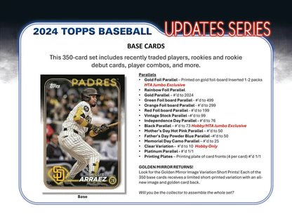2024 Topps Update Series Baseball Hobby Jumbo Box with relic cards and gold parallel