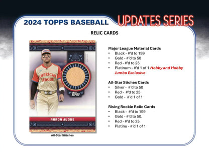 2024 Topps Update Series Baseball Hobby Jumbo Box featuring relic cards and gold parallel