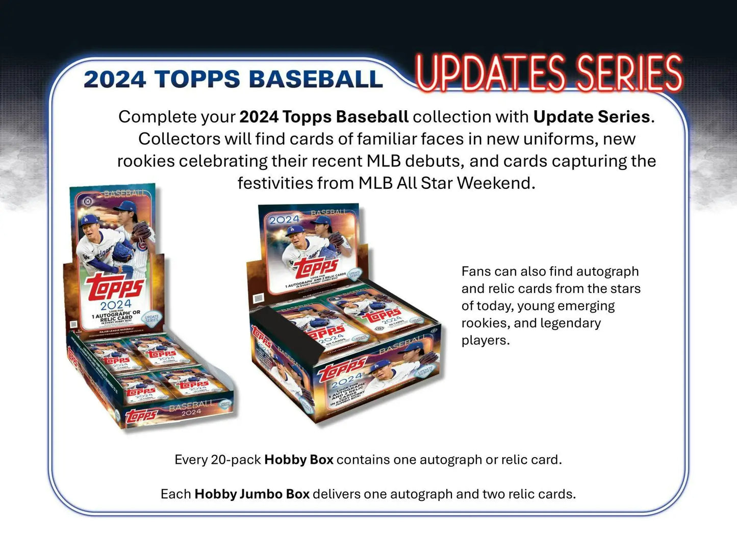 2024 Topps Update Series Baseball Hobby Jumbo Box with relic cards and gold parallel options