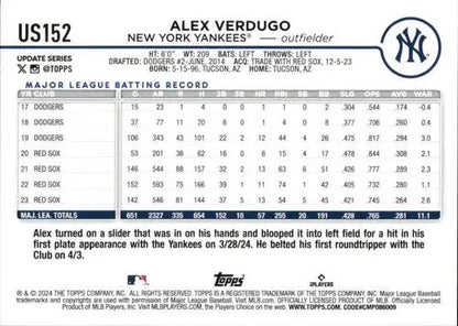 2024 Topps Update US152 Alex Verdugo baseball card NM-MT Yankees ID 74723