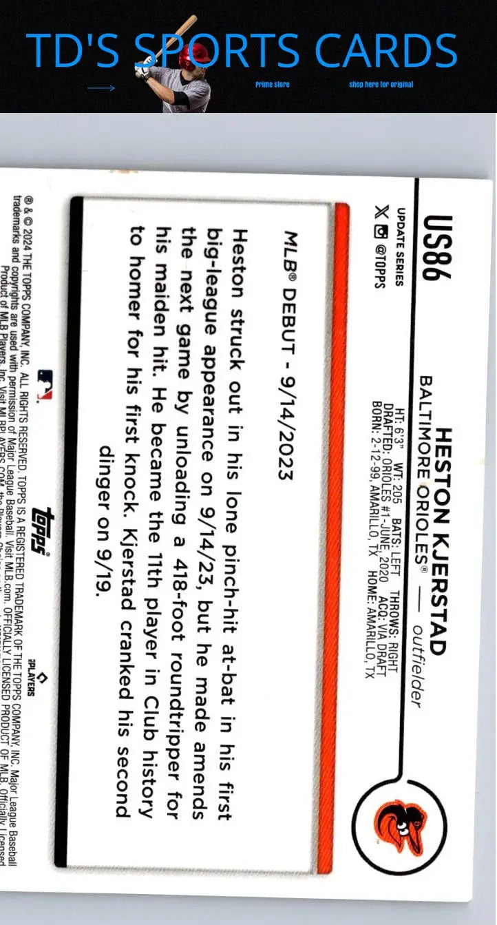 Heston Kjerstad baseball card from 2024 Topps Update US86 Heston Kjerstad series