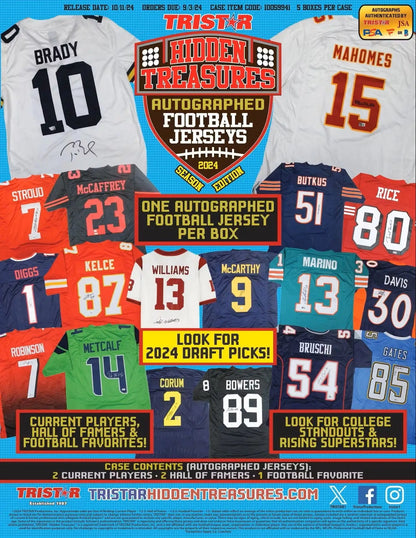 Autographed football jerseys advertisement from Tristar Hidden Treasures Season Edition Hobby Box