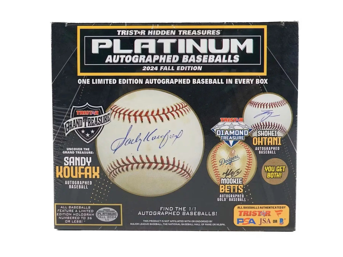 Platinum Edition TriStar Hidden Treasures box with autographed baseballs featuring Sandy Koufax