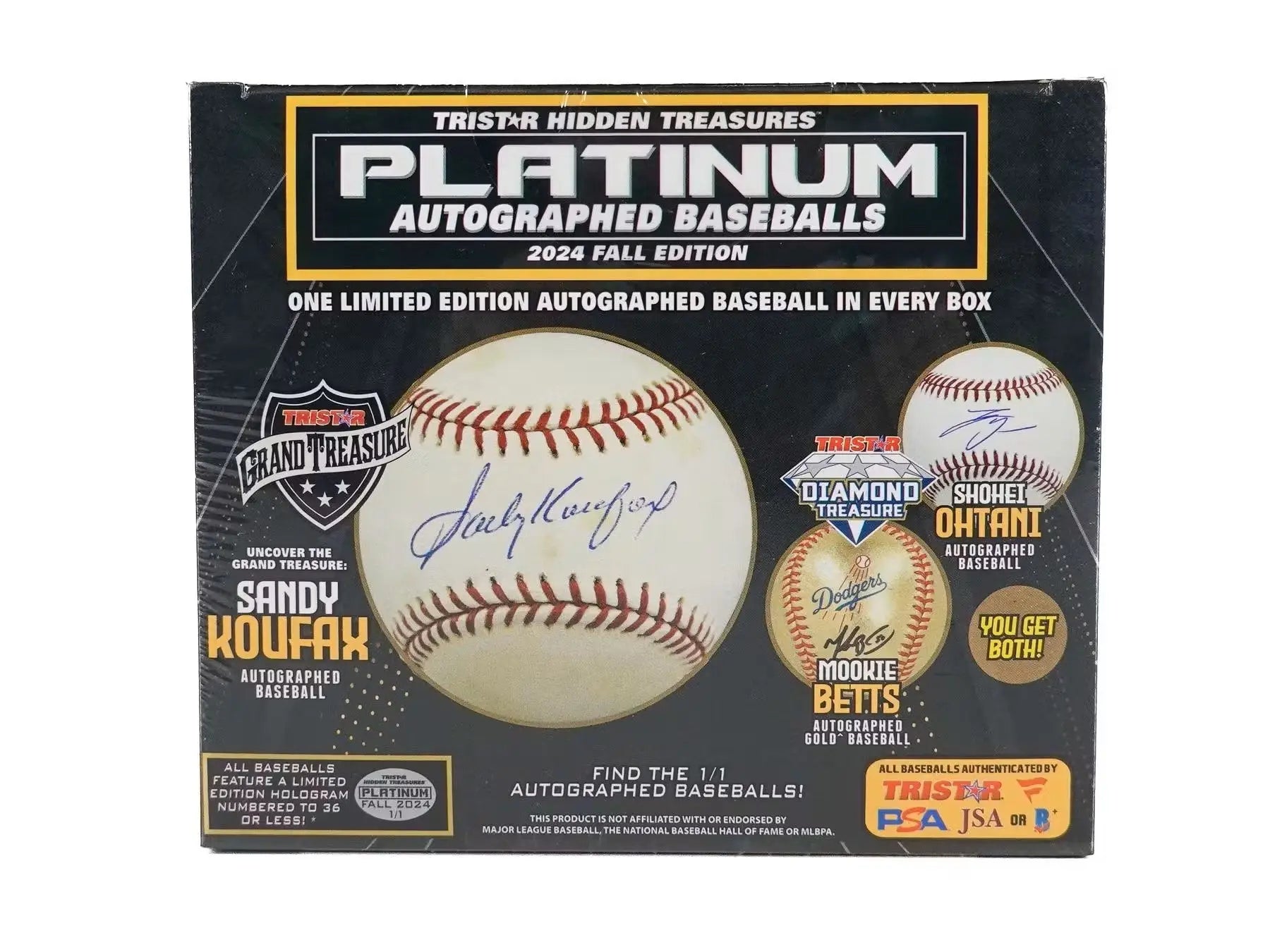 Platinum Edition TriStar Hidden Treasures box with autographed baseballs featuring Sandy Koufax