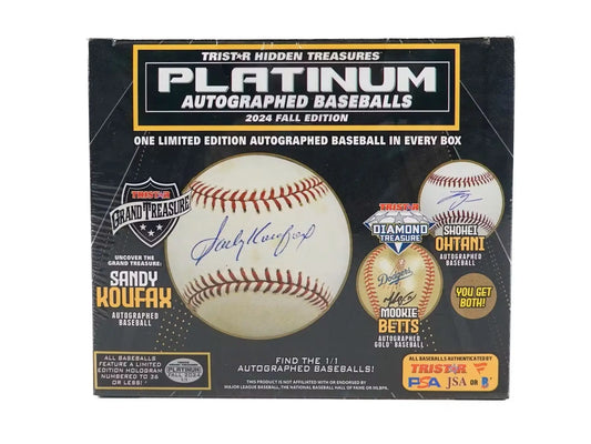 Platinum Edition TriStar Hidden Treasures box with autographed baseballs featuring Sandy Koufax