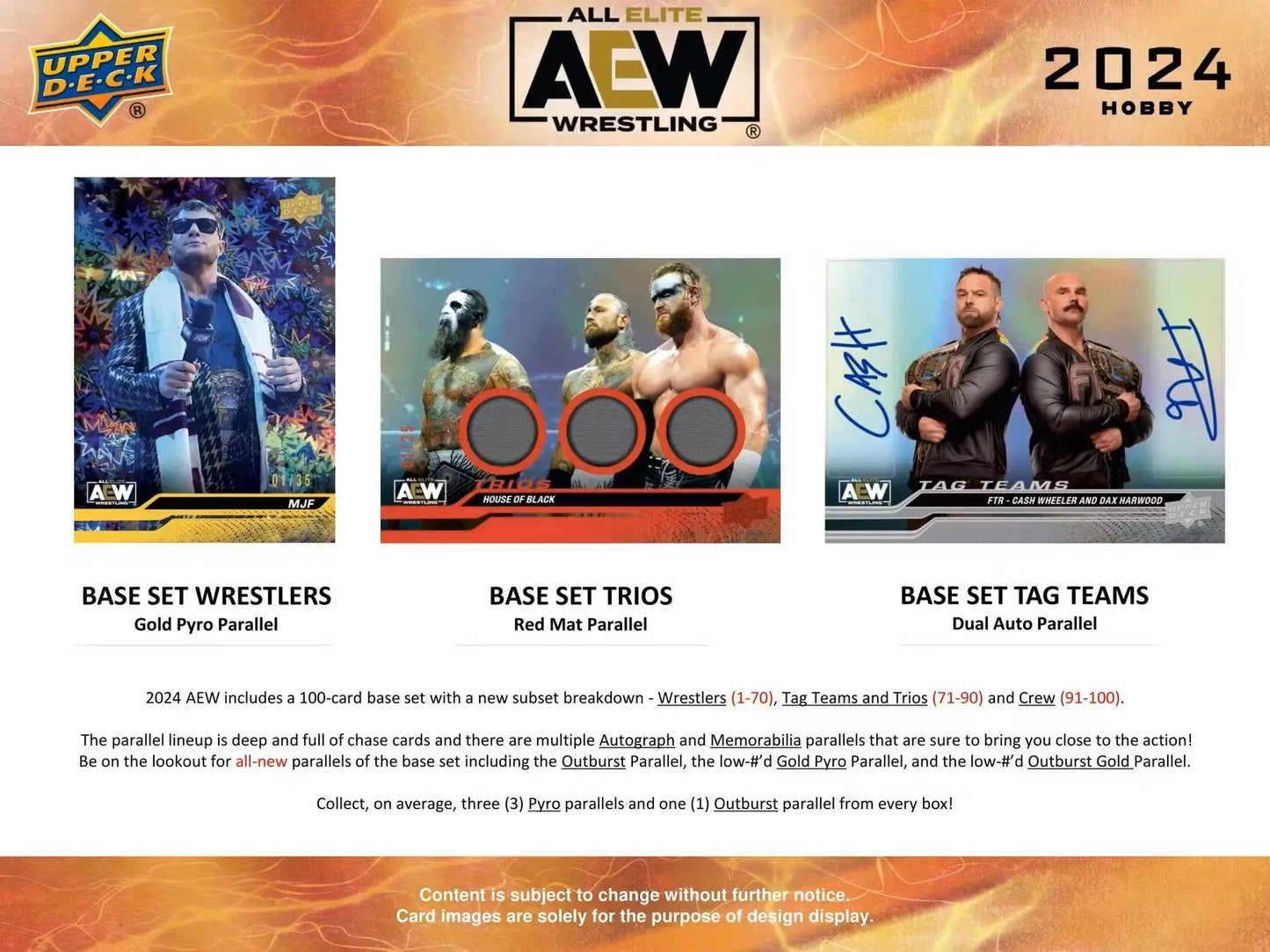 Promotional material for 2024 AEW wrestling trading cards in the 2024 Upper Deck AEW Hobby Box