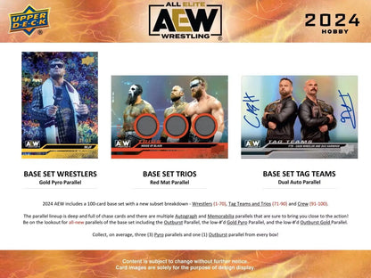 Promotional material for 2024 AEW wrestling trading cards in the 2024 Upper Deck AEW Hobby Box