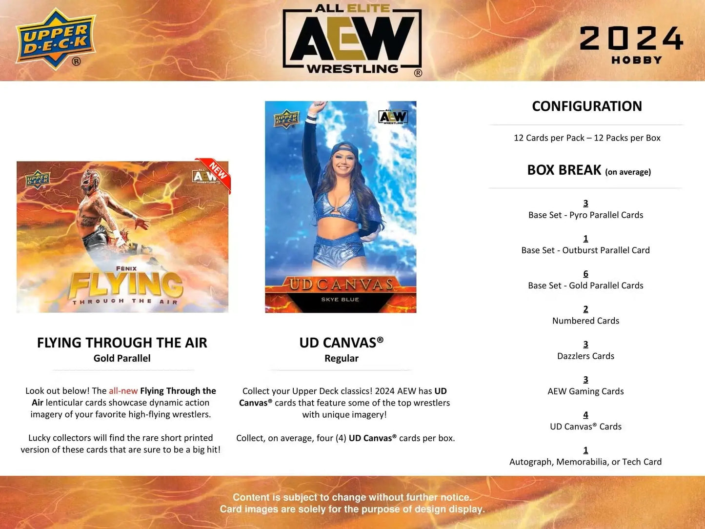 Promotional flyer for 2024 AEW Wrestling trading cards from Upper Deck AEW base set