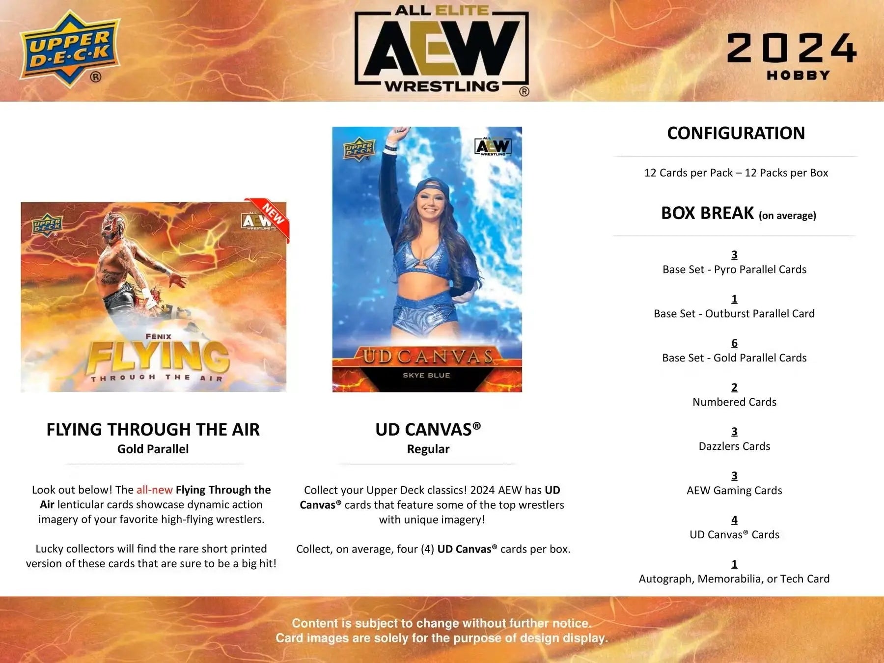 Promotional flyer for 2024 AEW Wrestling trading cards from Upper Deck AEW base set