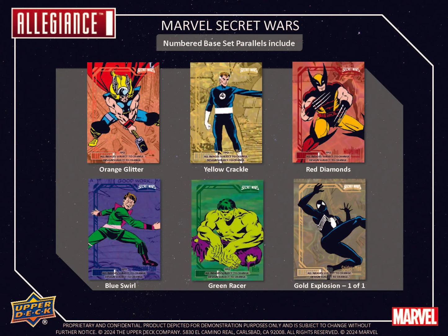Marvel Allegiance Secret Wars trading cards from the 2024 Upper Deck Hobby Box