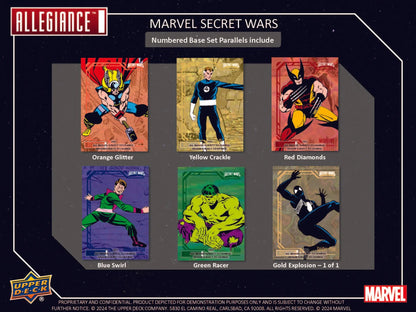 Marvel Allegiance Secret Wars trading cards from the 2024 Upper Deck Hobby Box