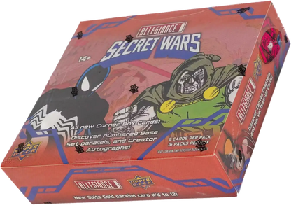 Marvel Allegiance Secret Wars trading card box from 2024 Upper Deck Marvel Allegiance