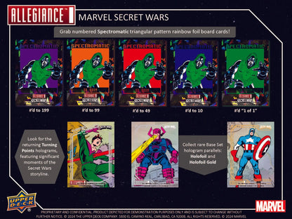 Marvel Allegiance Secret Wars trading cards from the 2024 Upper Deck Hobby Box