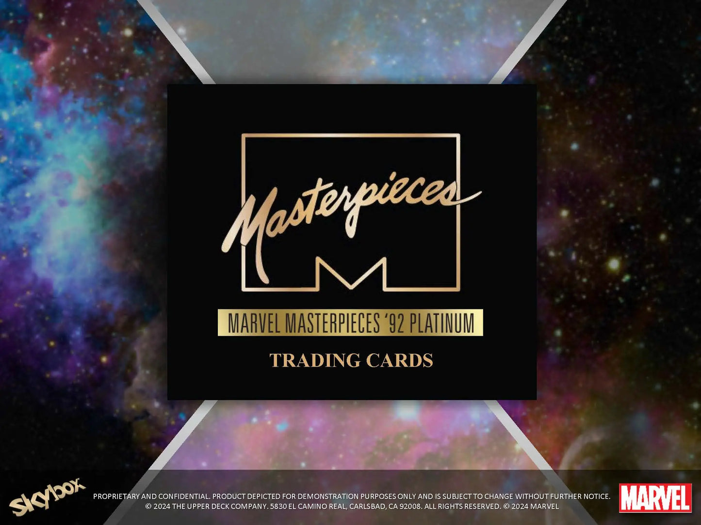 Black box for Marvel Masterpieces 92 Platinum trading cards in 2024 Upper Deck Marvel Hobby Box