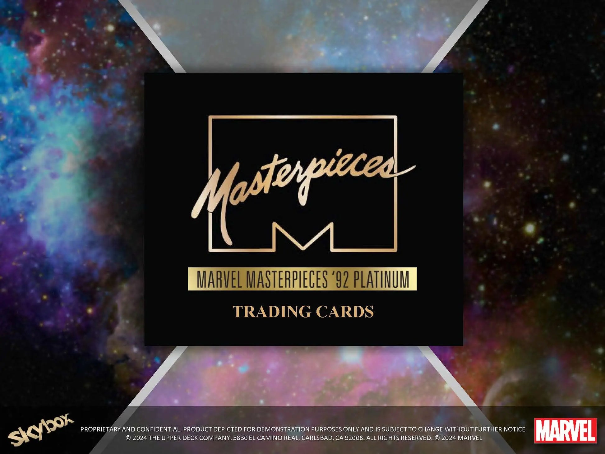 Black box for Marvel Masterpieces 92 Platinum trading cards in 2024 Upper Deck Marvel Hobby Box