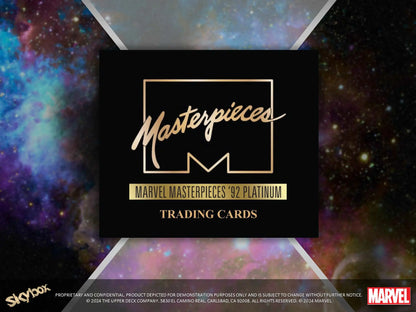 Black box for Marvel Masterpieces 92 Platinum trading cards in 2024 Upper Deck Marvel Hobby Box