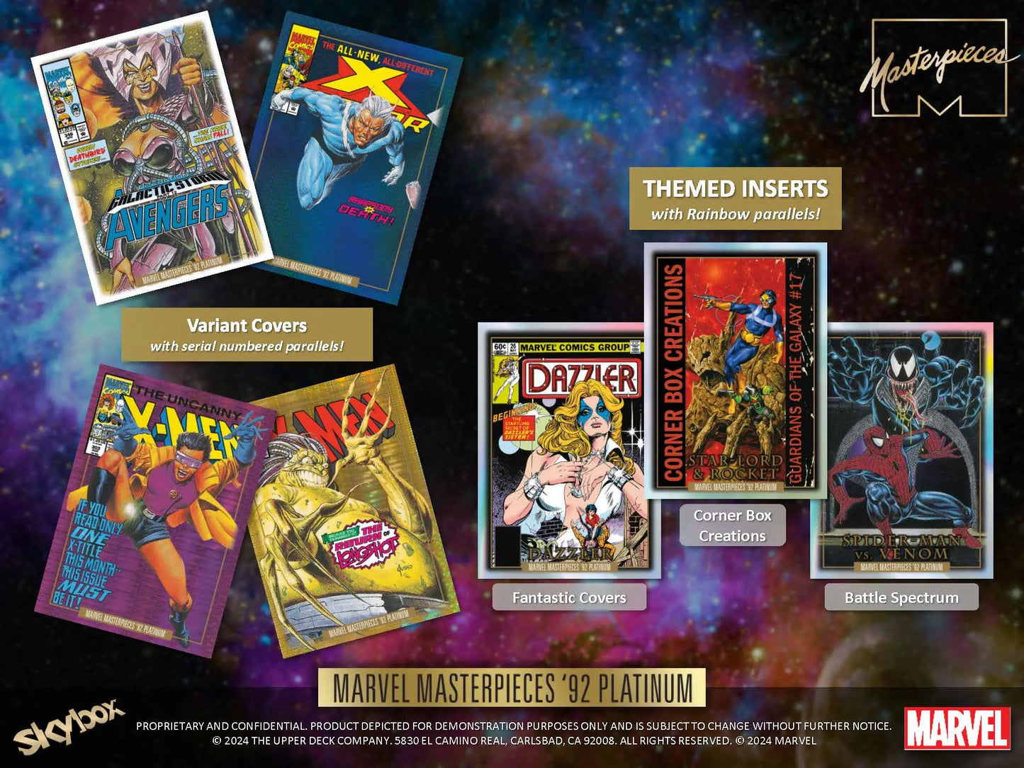 Marvel Masterpieces 92 Platinum trading cards with variant covers and rainbow parallels