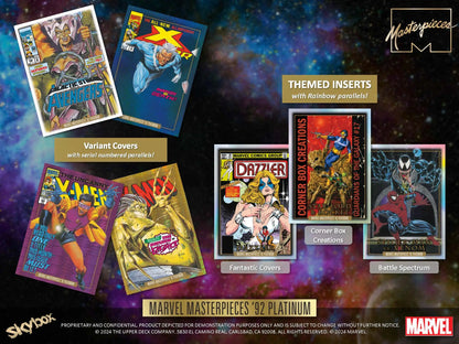 Marvel Masterpieces 92 Platinum trading cards with variant covers and rainbow parallels