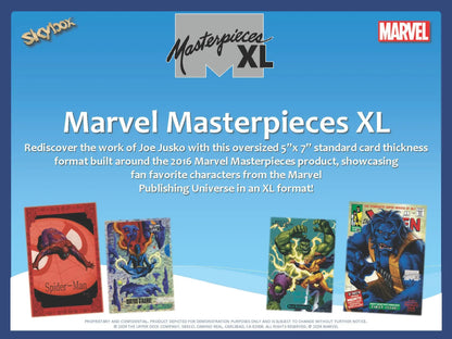 Marvel Masterpieces XL trading cards from the 2024 Upper Deck Marvel set displayed
