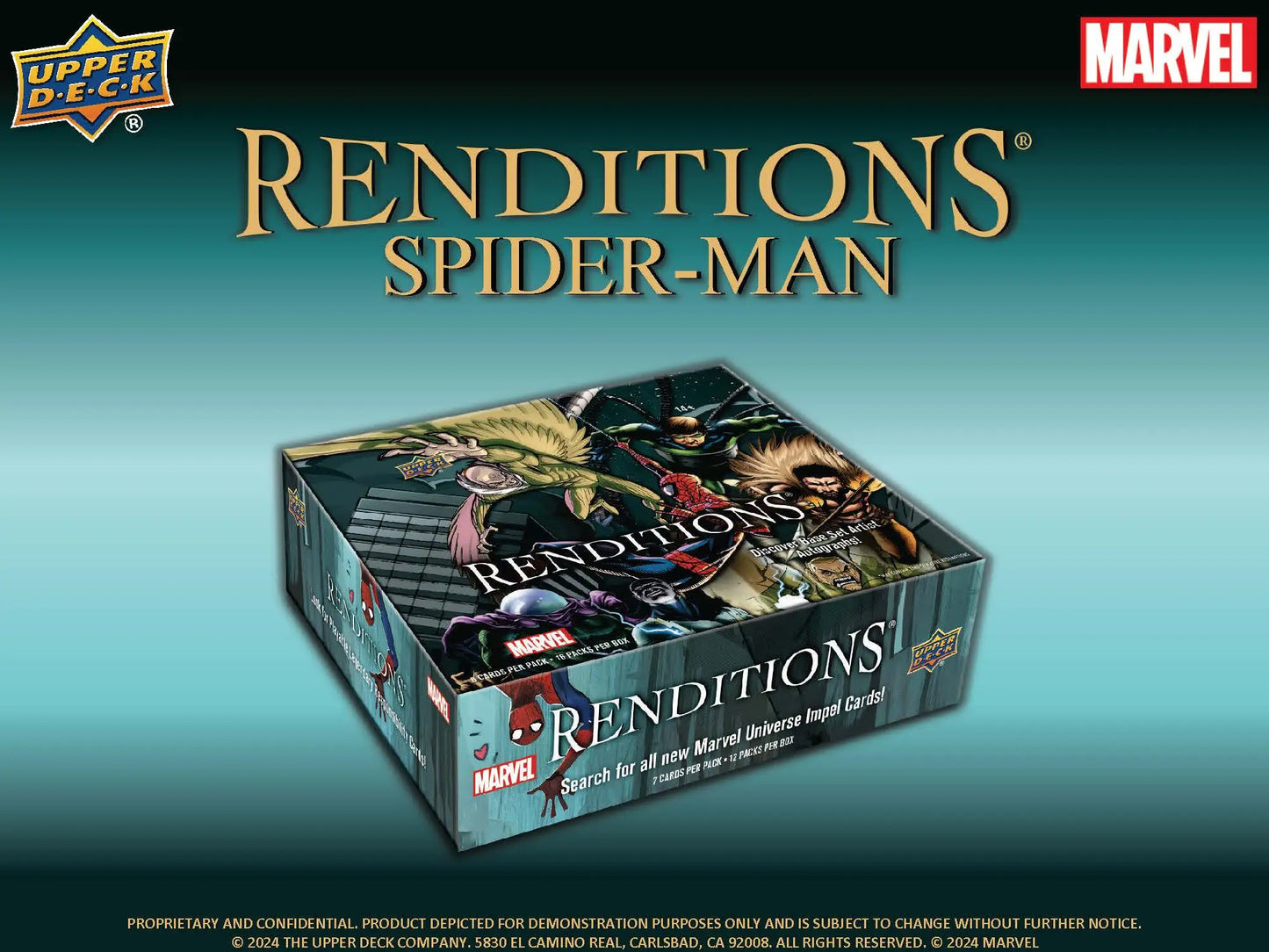 Collectible Marvel Renditions Spider-Man booster box from Upper Deck for 2024 Marvel Renditions series