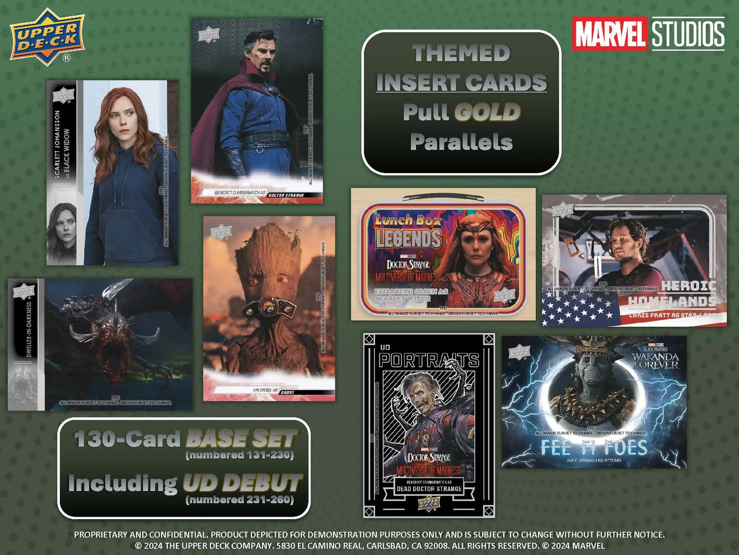 Marvel trading cards from the 2024 Upper Deck Marvel Studios Series 2 Cinematic Hobby Box