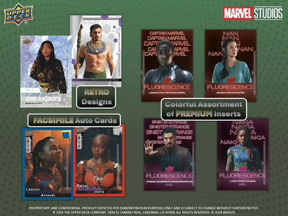 Marvel trading cards assortment from 2024 Upper Deck Marvel Studios Series 2 Hobby Box