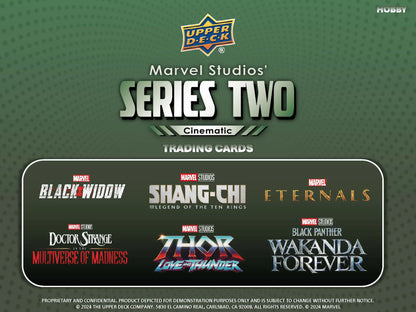 Marvel Studios Series 2 cinematic trading cards from 2024 Upper Deck Marvel Studios hobby box