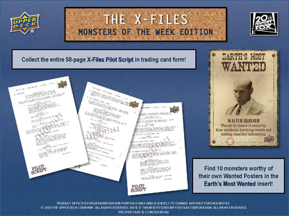 X-Files Monsters advertisement for 2024 Upper Deck Week Edition trading cards box