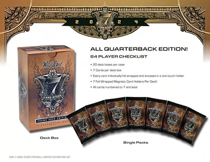 Football card deck box and packs from 2024 Wild Card 7 Card Studs Metal Football Hobby Box
