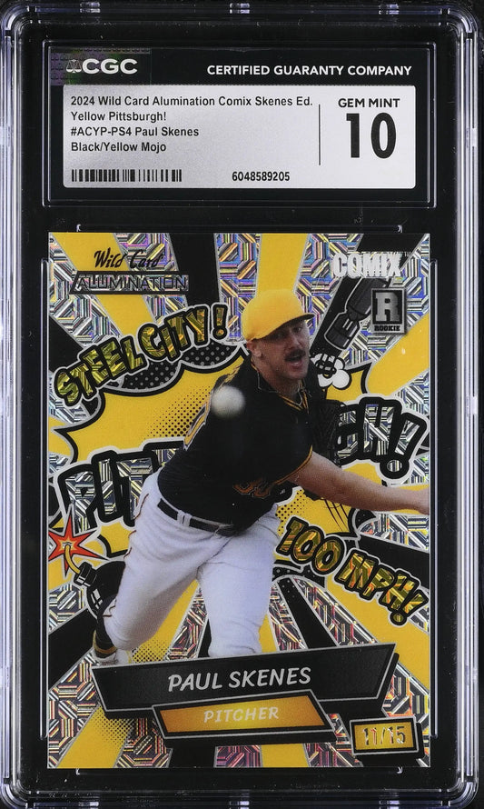 Graded Paul Skenes baseball card from 2024 Wild Card Alumination Comix series
