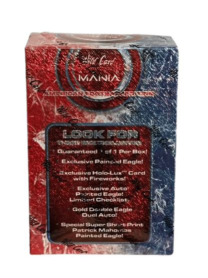 Sealed Mania American Comicard Edition box with painted eagle cards and wild card auto