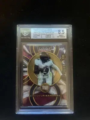 Wild Card Shedeur Sanders football trading card with American flag rainbow foil display