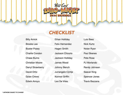Baseball card checklist featuring Paul Skenes, Chase Burns, and Randy Johnson for 2024 Wild Card Dino-Might Hobby Box