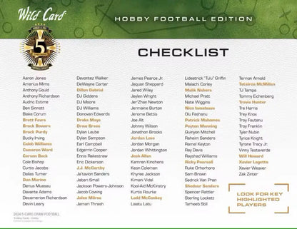 Football hobby checklist with Wild Card Five Card Draw Football Hobby Box for collectors