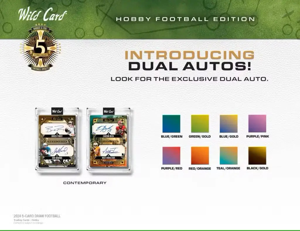 Wild Card dual auto trading cards from 2024 Wild Card Five Card Draw Football Hobby Box
