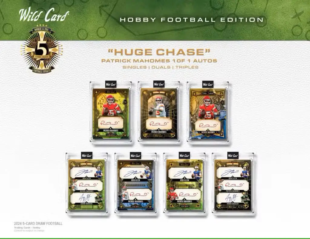 Patrick Mahomes autographed trading card from 2024 Wild Card Five Card Draw Football Hobby Box
