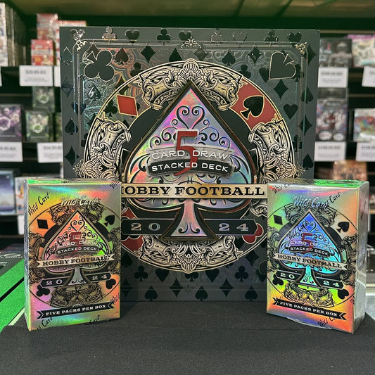 Collectible Wild Card Five Card Draw Football Hobby Box with two packs for card enthusiasts