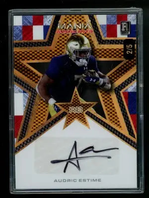 Audric Estime autographed football card from 2024 Wild Card Mania featuring rare auto