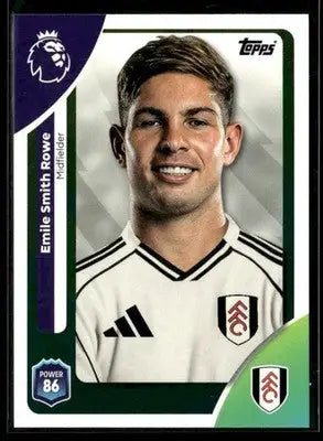 Topps Premier League Emile Smith Rowe trading card with POWER 86 rating featuring midfielder