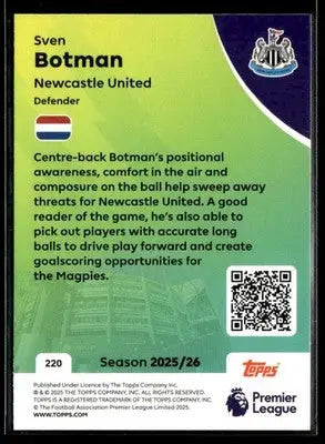 Collectible football card of Sven Botman from Topps Premier League 2025-26 set