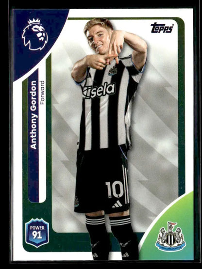 Topps Premier League trading card featuring Anthony Gordon in Newcastle United kit