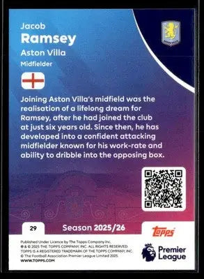 Collectible Jacob Ramsey Topps Premier League trading card from 2025/26 season