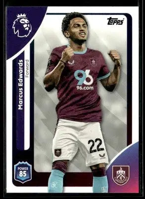 Topps Premier League trading card featuring Marcus Edwards in claret and blue jersey